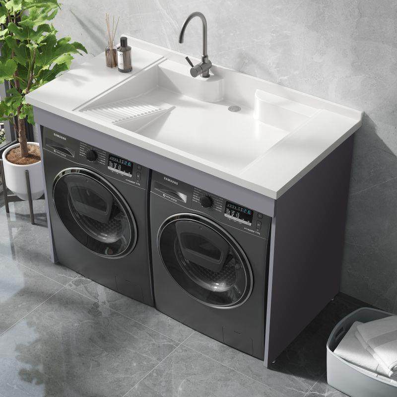 蜂窝铝阳台双洗衣机一体柜组合洗烘双机平放石英石大水池台盆