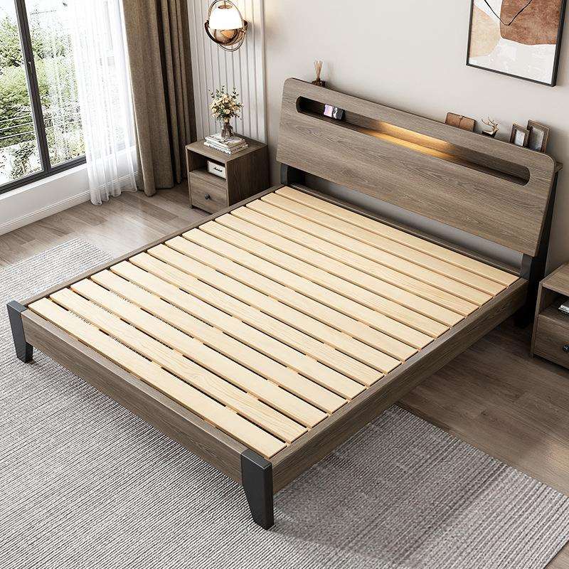 现代实木床简约1.8米轻奢主卧双人床出租房1.5m工厂直销单人床架