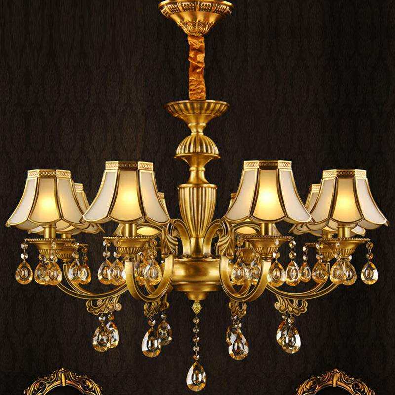 欧式全铜水晶吊灯客厅餐厅卧室别墅法式吊灯铜质美式铜质制铜艺灯