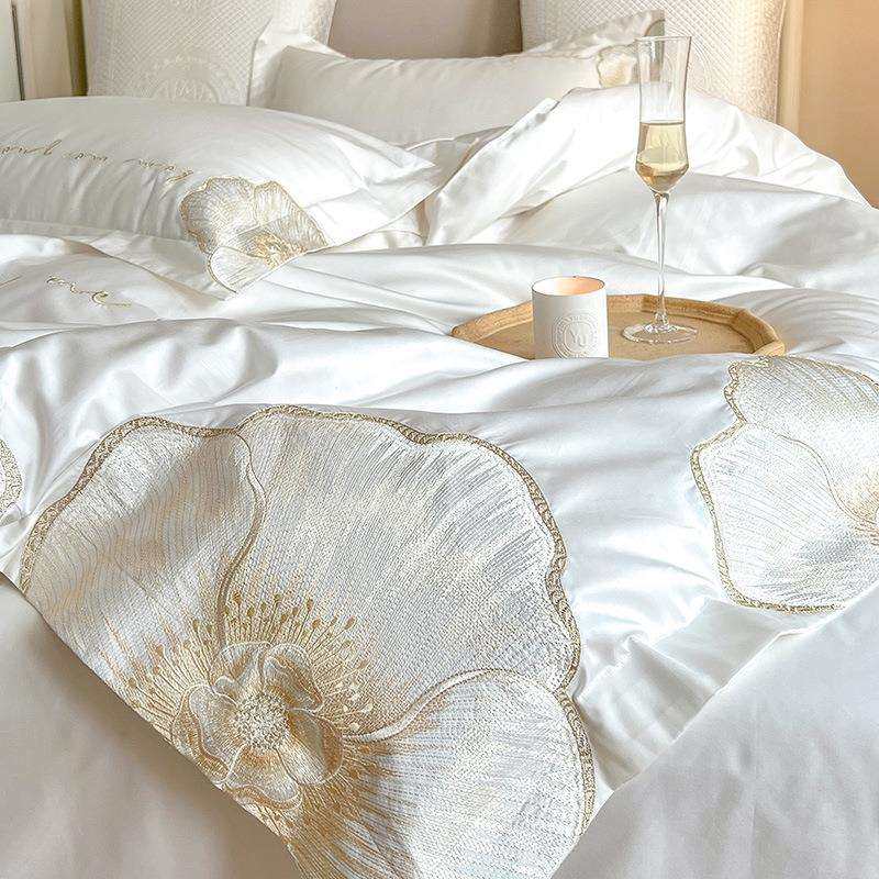 高级感床品欧式天丝四件套全棉被套床单纯棉南通家纺白色床上用品