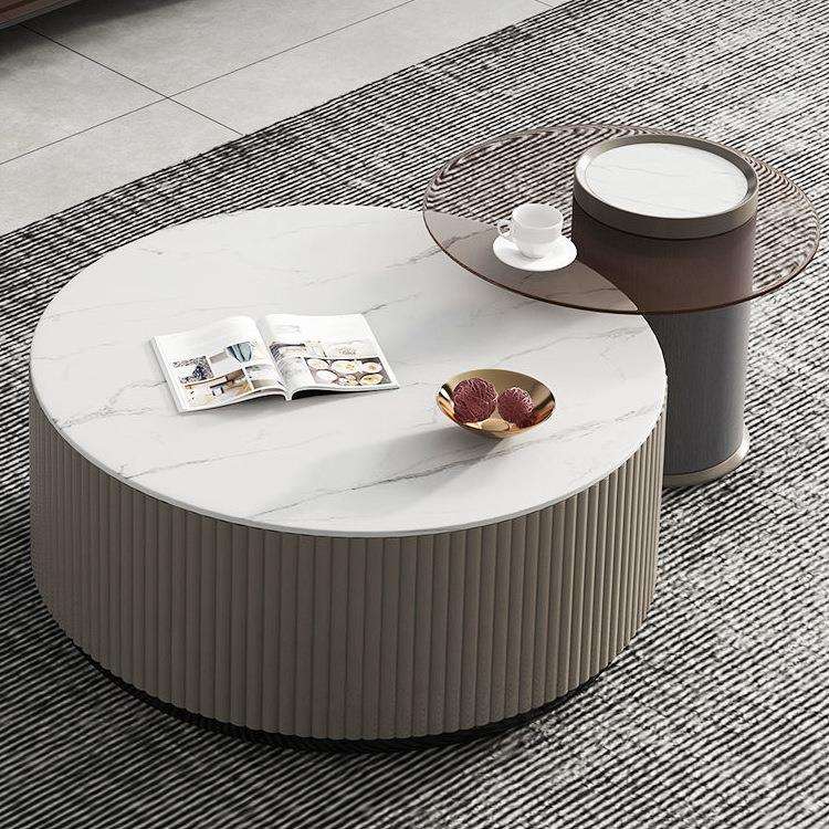 意式极简茶几电视柜组合客厅家用现代简约网红圆形岩板地柜