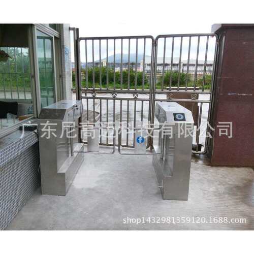 不锈钢桥式摆闸-乐从工厂自行车通道打卡门闸-对开单通道双向闸机