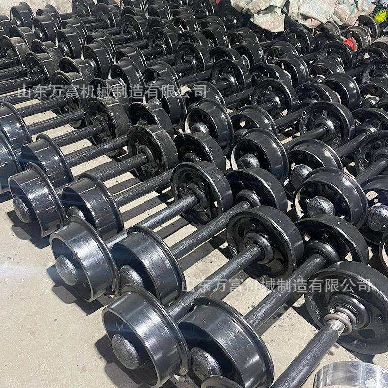 300轨距矿车轮对铸钢铸铁矿车轮平板车轨道轮实心耐磨尺寸可来图