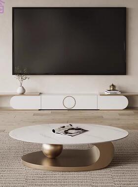 ZuC意式可伸缩电视柜客厅新款岩板茶几家用小户型不锈钢落地柜子