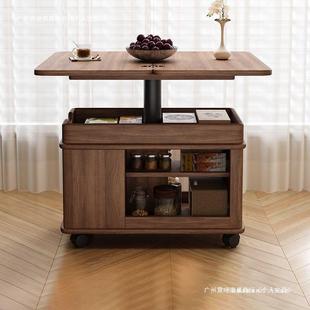 可移动茶几中古风多功能可升降边几小推车可折叠小户型沙发边几