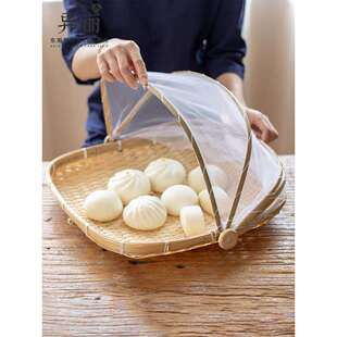竹编制品防虫罩晾晒竹篮家用筛子圆簸箕竹子带盖馒头筐带网篮