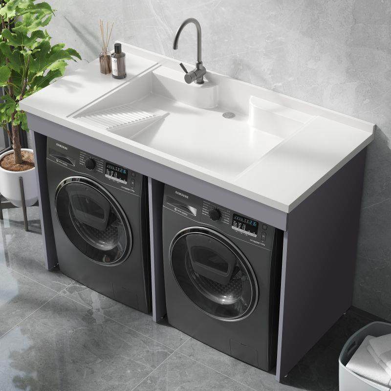 蜂窝铝阳台双洗衣机一体柜组合洗烘双机平放石英石大水池台盆