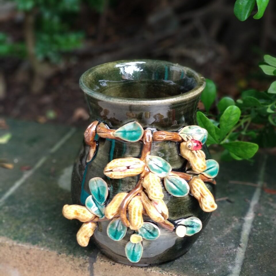 石湾陶瓷花生花瓶桌面水培透气