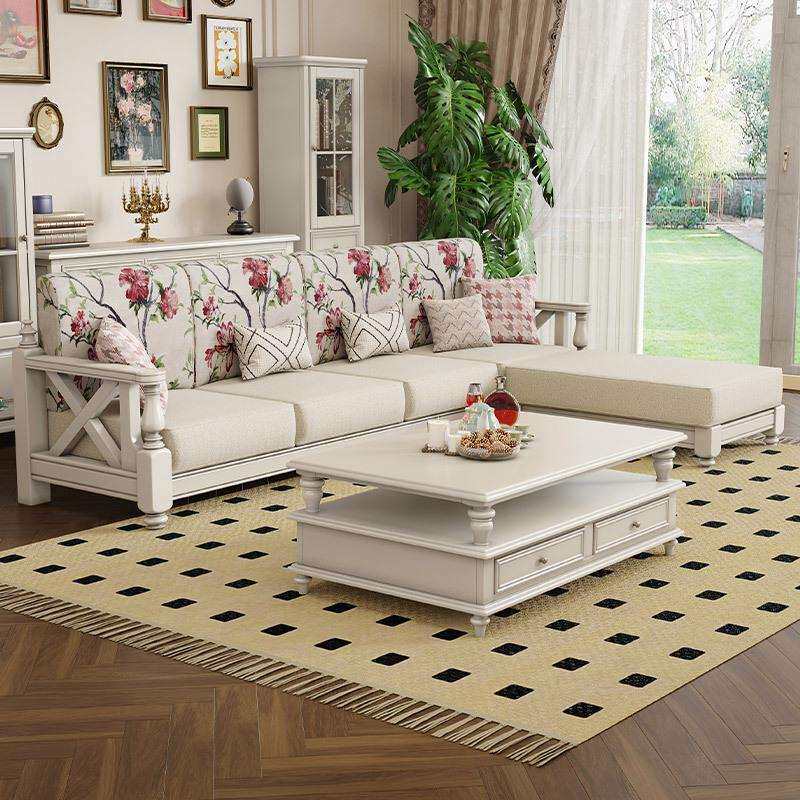 美式白色沙发实木布艺复古小美乡村小户型客厅家具三人位123组合