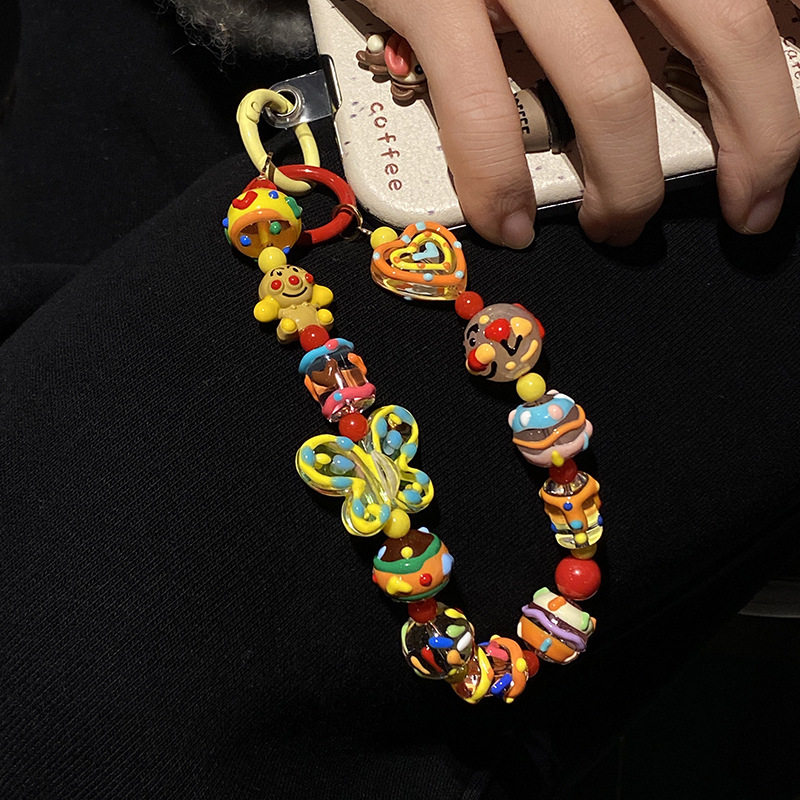 卡通超人手绘串珠手机挂件手机链 彩色蝴蝶涂鸦包挂件ccd挂饰钥匙