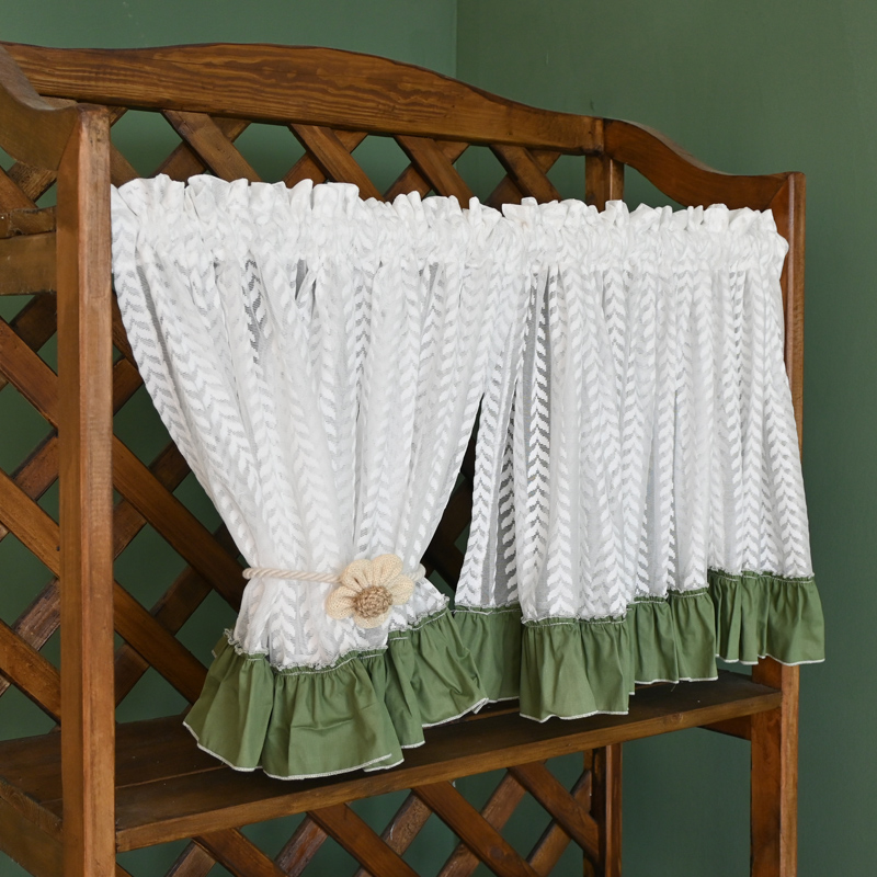 美式乡村英式白色半帘绣花门帘幔头装饰帘柜门帘橱窗帘咖啡帘