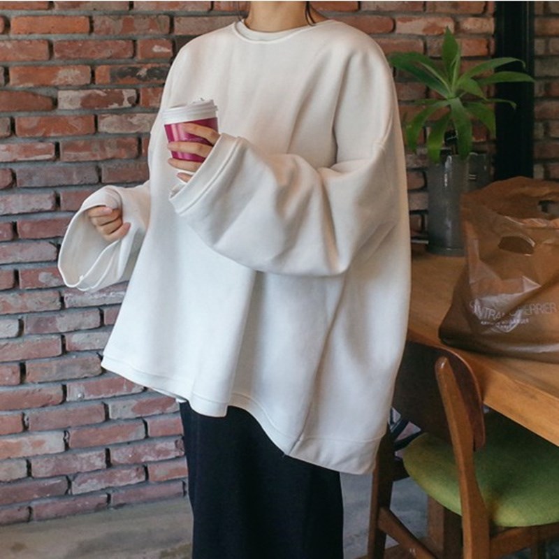秋冬新款圆领套头卫衣女短款斗篷型宽松大码前短后长上衣打底衫潮