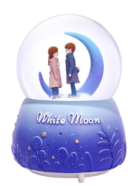 情侣小夜灯梦幻雪花水晶球少女音乐盒儿童八音盒摆件女孩生日礼物