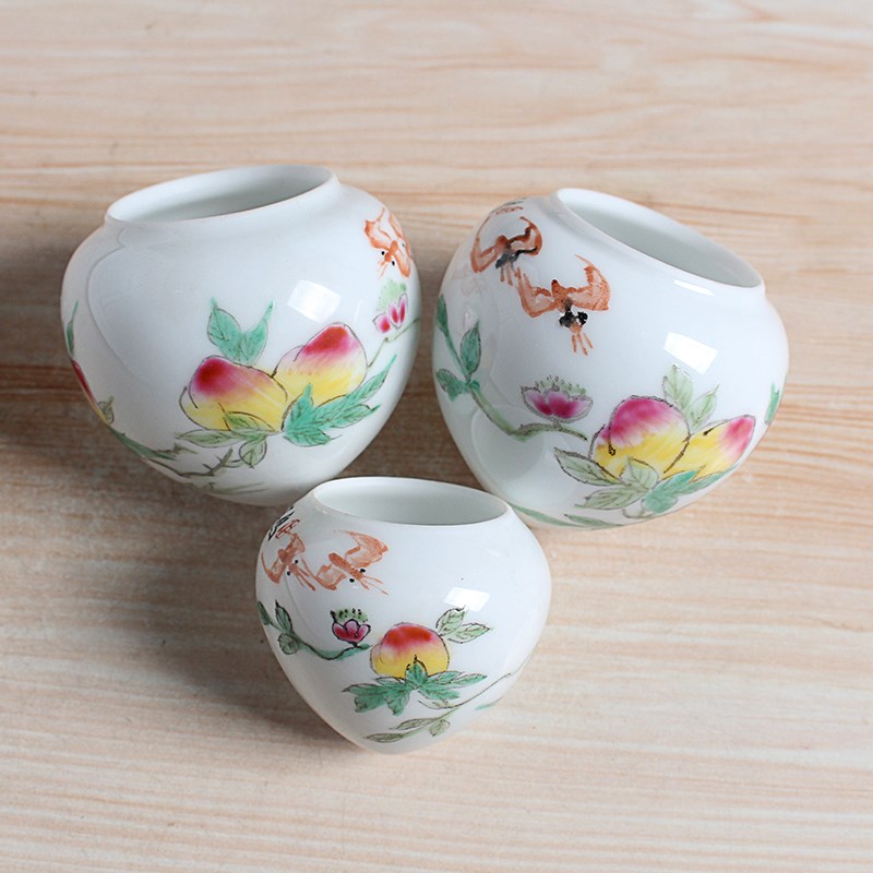 华胜堂 景德镇手绘寿桃图中号鸡心画眉罐鸟食罐鸟杯鸟缸 鸟笼配件