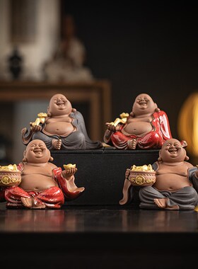 中式精品陶瓷大肚弥勒佛笑佛摆件创意家居玄关博古架办公桌面摆设