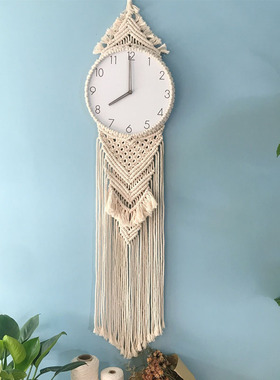 北欧个性创意挂钟编织挂毯钟饰少女心简约时尚大气奢华钟表民宿装