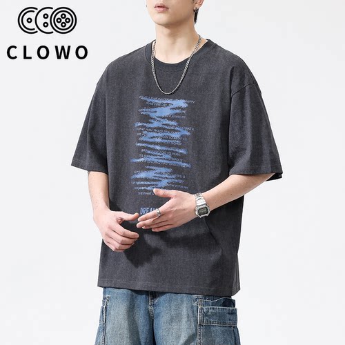 CLOWO印花宽松短袖T恤男大码