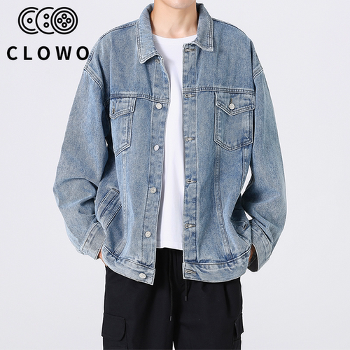 CLOWO复古做旧宽松工装牛仔夹克