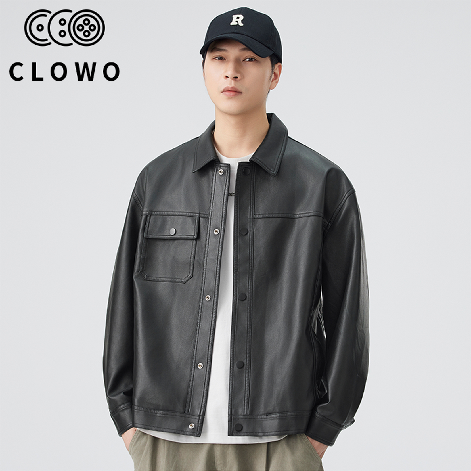 CLOWO·CH108美式工装夹克秋冬痞帅风高级感宽松翻领皮衣机车夹克