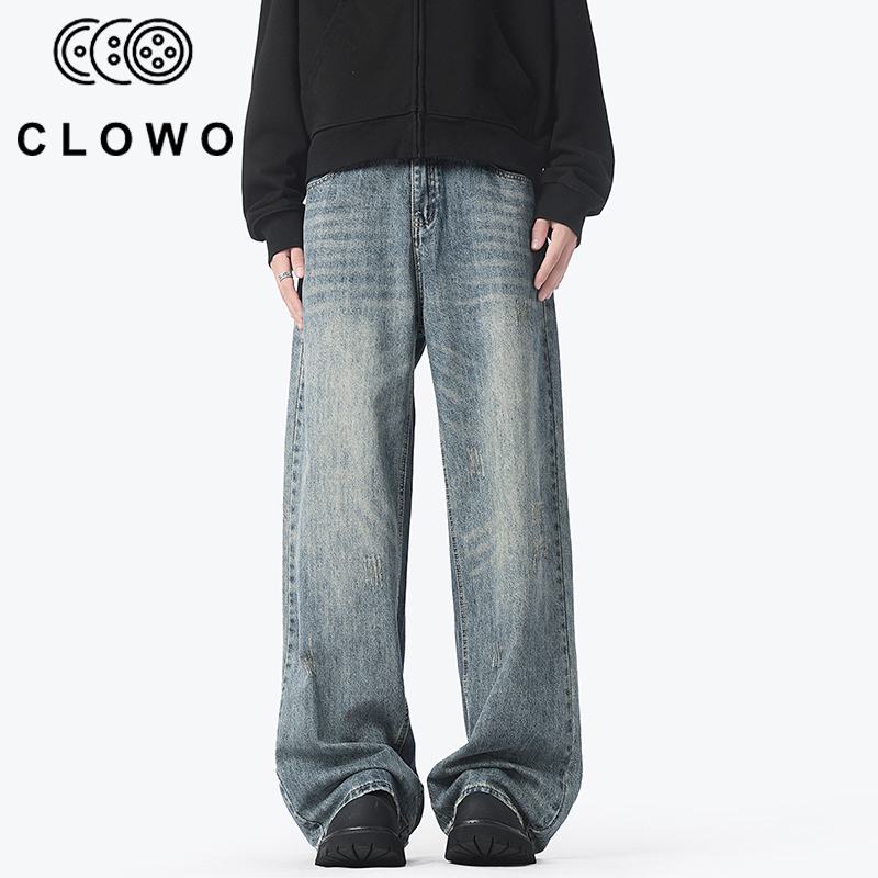CLOWO·CY5美式复古牛仔水洗裤子男款潮牌重磅vibe裤宽松直筒男士
