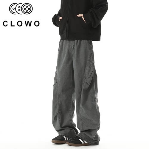 CLOWO弯刀高街工装阔腿裤男女