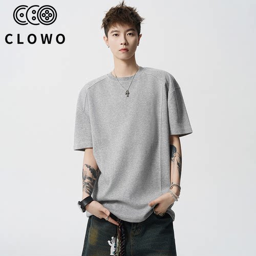 CLOWO美式复古太空棉宽松短袖T恤