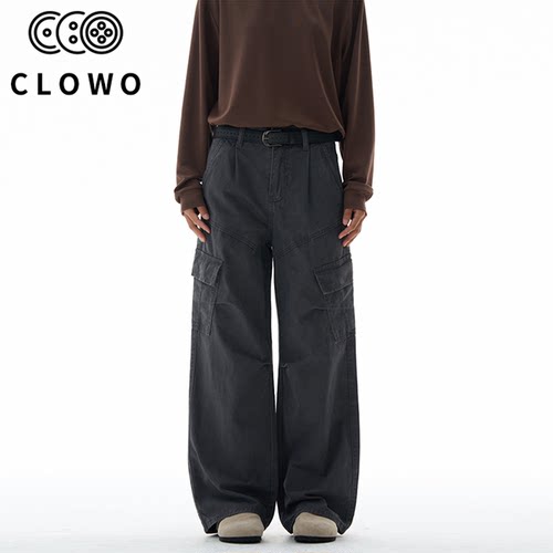 CLOWO高街工装阔腿裤男褶皱