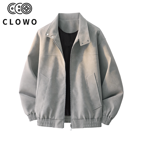 CLOWO复古大理石纹皮衣男夹克