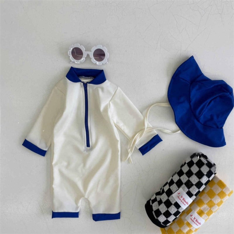 婴儿游泳b衣夏季25新款女宝宝韩版连体三角泳衣男宝宝长袖连体泳