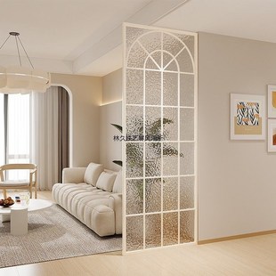 法式客厅正对进门入户玄关柜沙发C遮挡窗户装饰水波纹玻璃隔断屏