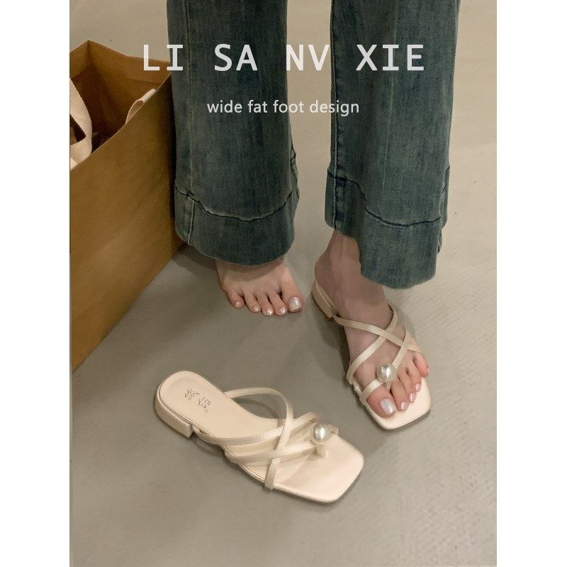 凉鞋女设计感小众夏季外穿绿色缎面方头粗跟套趾P大码拖鞋41到43,女鞋,其他拖鞋,淘宝优惠券,粉丝福利购,淘宝优惠卷