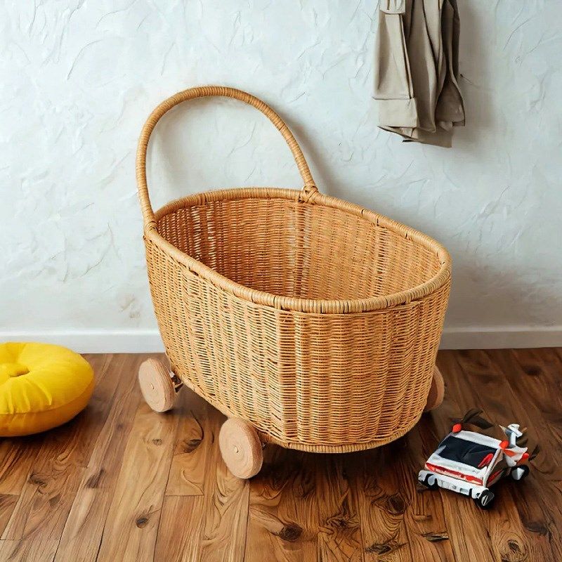 真藤编织篮带轮手推车玩具篮y子儿童毛绒玩偶收纳筐大容量无漆无,收纳整理,其他收纳篮,淘宝优惠券,粉丝福利购,淘宝优惠卷
