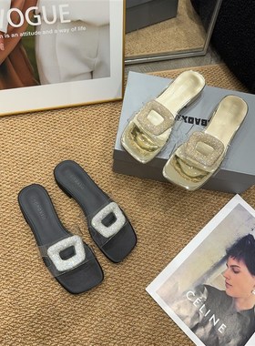 5318-02夏季新品女水钻方扣粗跟低跟凉拖N鞋时尚简约百搭休闲拖鞋