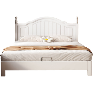 奶油风韩式实木床k白色现代简约1.8米单双人主卧1.5m储物美式婚床