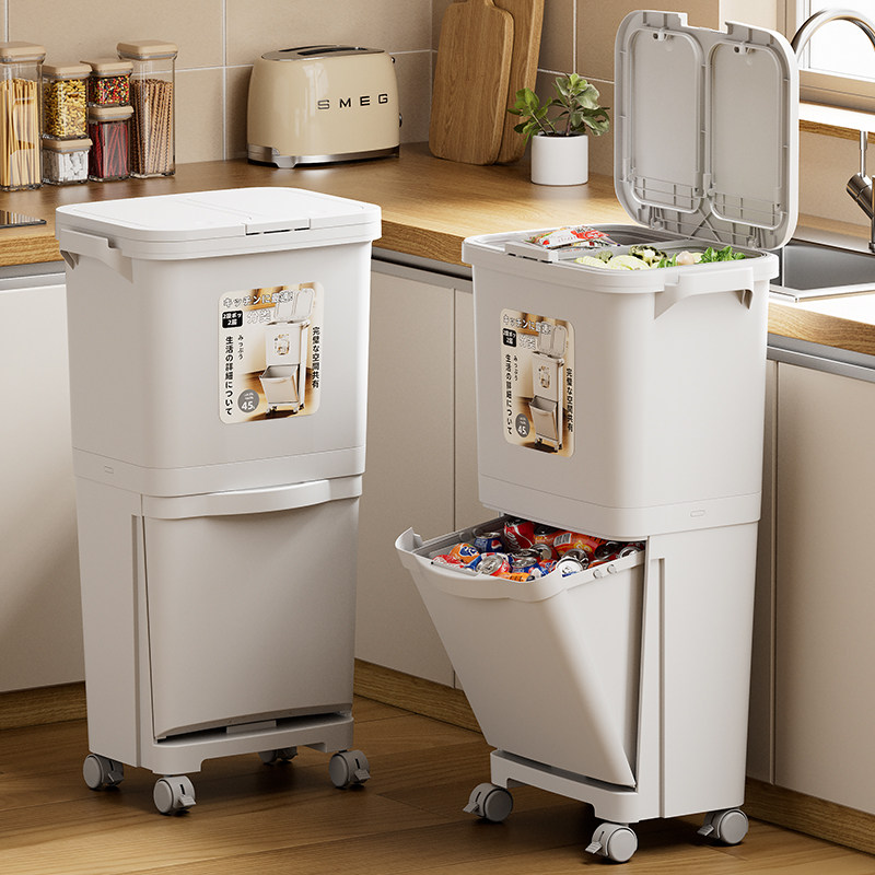 厨房干湿分离垃圾桶家用按压式带盖大号大M容量免弯腰厨余专用分