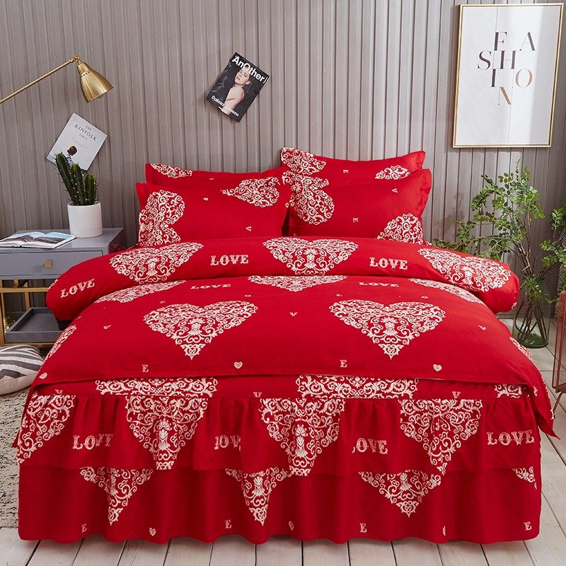 加厚全棉四件套床裙韩式公主风床罩床J单被套婚庆大红床上用品,床上用品,床品套件/四件套/多件套,淘宝优惠券,粉丝福利购,淘宝优惠卷