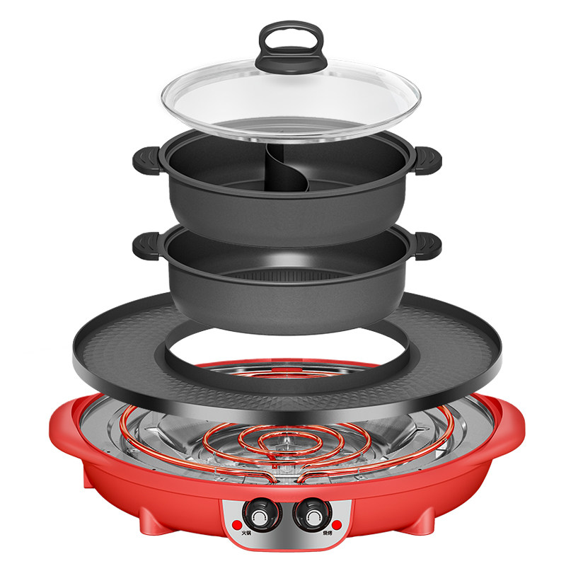 火锅烧烤一体锅烤涮商用家用款烤肉盘电烤盘多功能可分离鸳鸯无烟