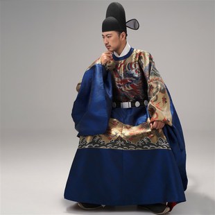 明制圆领袍二品飞鱼纹赐服官服满地金中式 婚礼主持人男定制寅鳞生