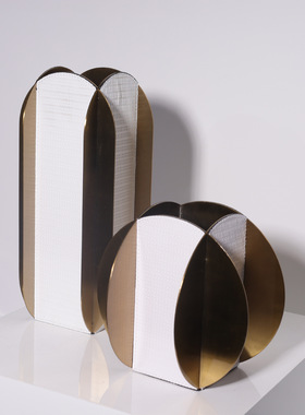 新款轻奢软装饰品大理石皮革干花花器客厅样板间名宿工作室装饰品