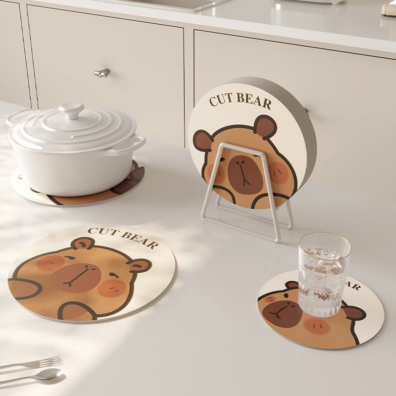 杯垫隔热餐垫防烫保护垫子圆形卡通可爱硅藻泥吸水垫免洗可擦耐脏,居家布艺,餐垫,淘宝优惠券,粉丝福利购,淘宝优惠卷