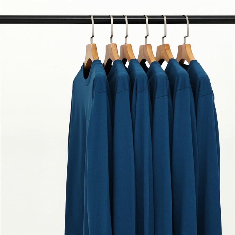 高饱和度克莱因蓝宝蓝色250g全棉T重磅厚纯棉圆领长袖T恤男女宽松