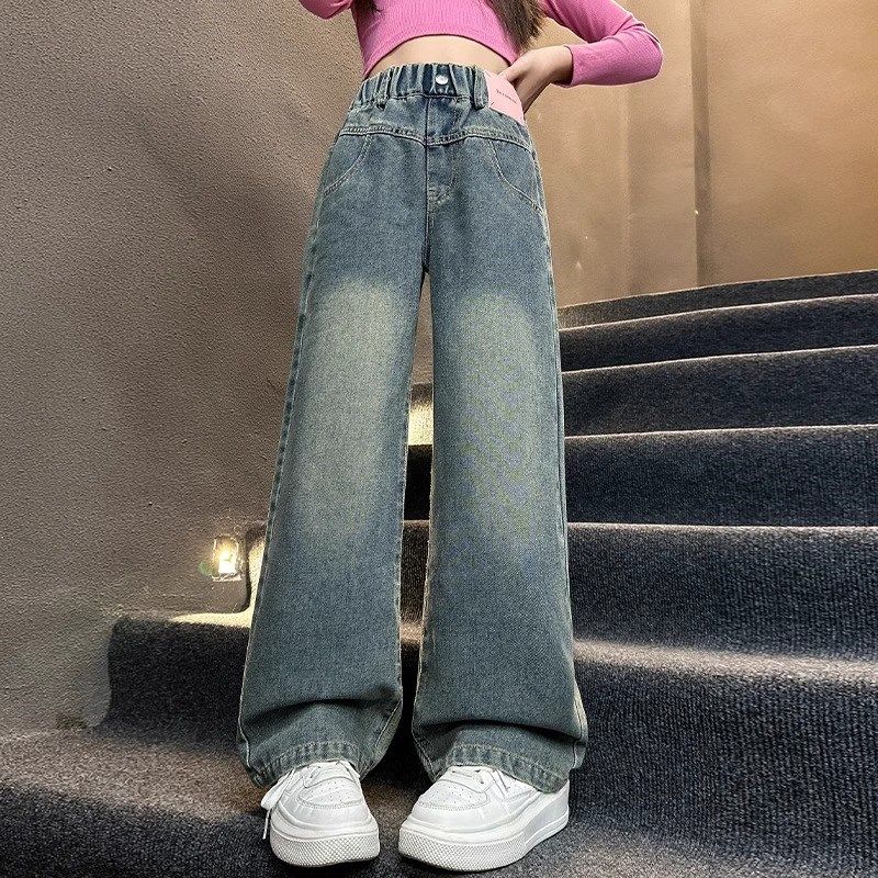 女童春秋款牛仔裤2024新款女大童女孩直筒阔腿裤童装儿童秋装裤子,童装/婴儿装/亲子装,儿童牛仔裤,淘宝优惠券,粉丝福利购,淘宝优惠卷