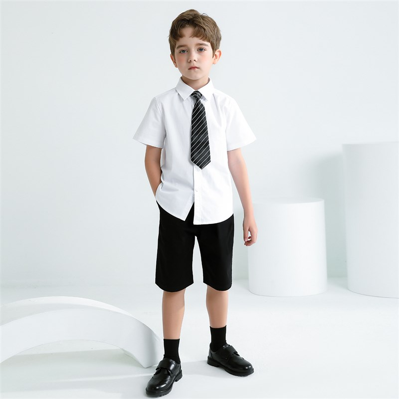 男女童短袖白色衬衫表演礼服夏衬衣小学生儿童演出主持人套装校服