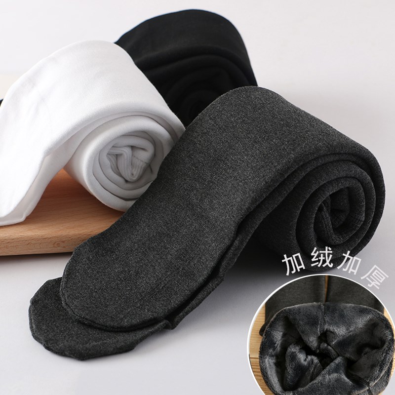 女童加绒连裤袜秋冬儿童宝宝加厚打底裤纯棉白色舞蹈袜黑色连体袜