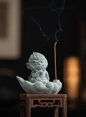 青砂石国潮猴子居家办公装饰品大圣孙悟空鱼缸造景线香插茶宠摆件