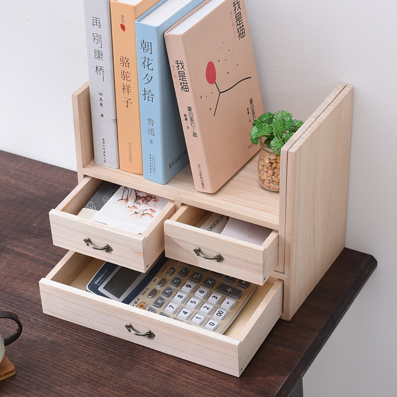 实木简易架子桌上书架可移动置物架学生用收纳柜办公室组合书柜