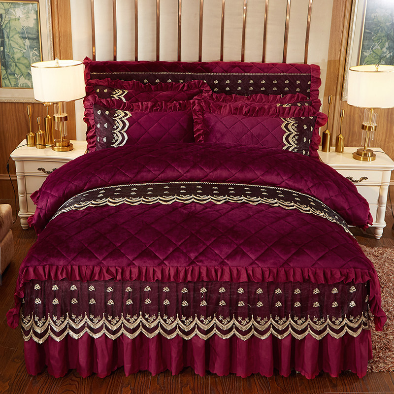 冬保暖夹棉法莱绒床裙式四件套加厚水晶绒床罩床套珊瑚绒床单被套,床上用品,床品套件/四件套/多件套,淘宝优惠券,粉丝福利购,淘宝优惠卷