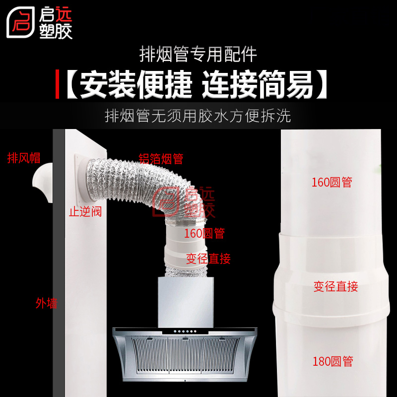 pvc管排烟塑料管烟管排烟排水直接弯头排烟管管道UPVC排水管 180