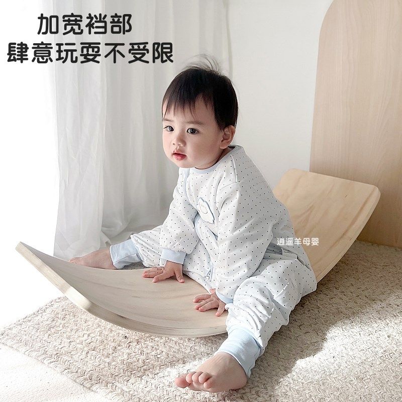 婴儿睡袋天竹棉春秋冬宝宝可包脚分腿连体睡衣薄厚夹棉防踢被神器