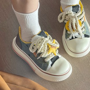 胡迪牛仔帆布鞋男女鞋秋季休闲厚底板鞋增高丑萌S大头鞋子情侣鞋